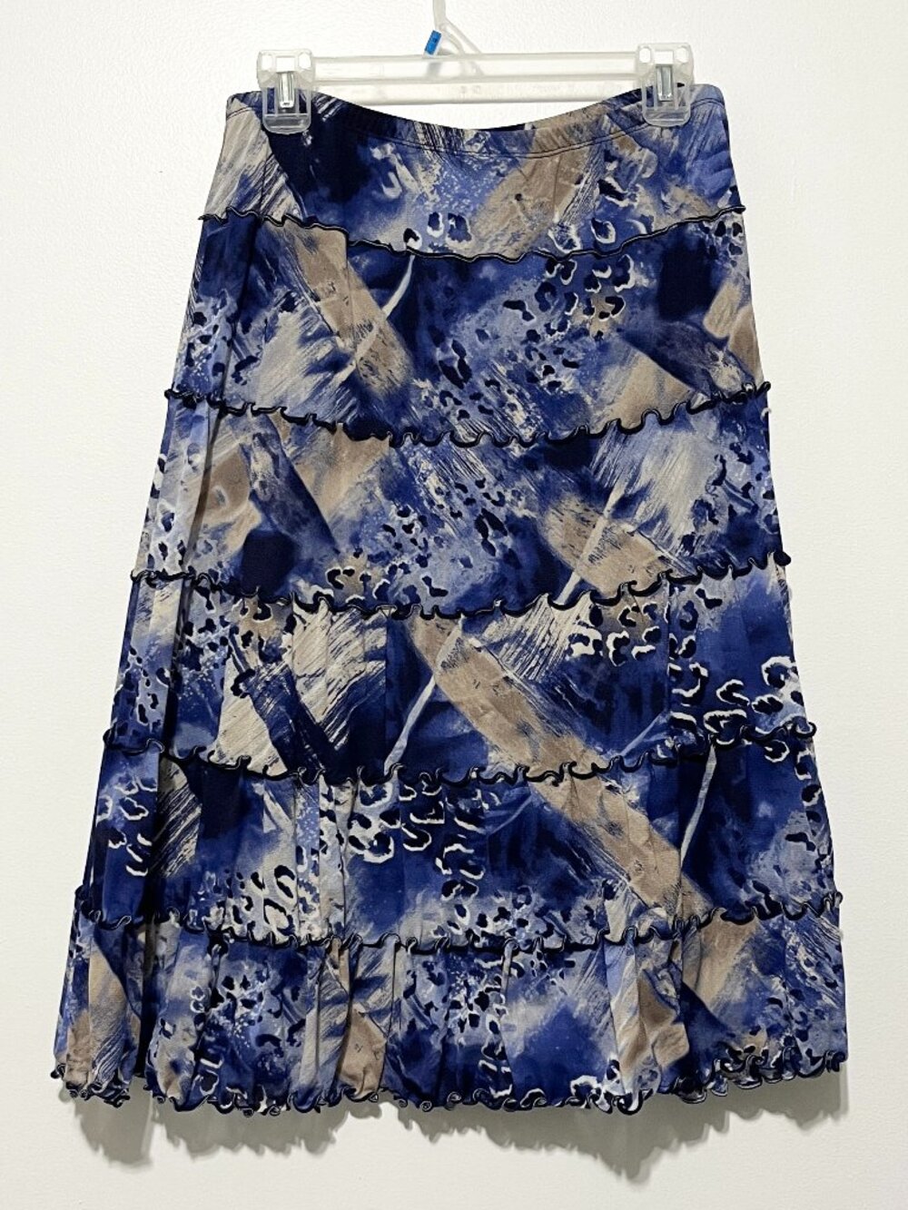 Womens Y2K Fairy Grunge Mesh Midi Skirt M Printed Tiered Lettuce Hem Gypsy Artsy - Picture 2 of 7